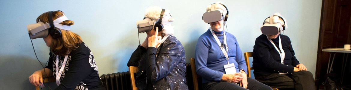 image of people wearing virtual reality headsets 