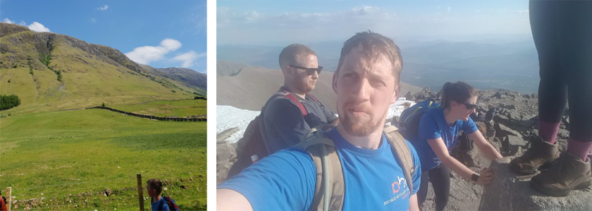a photo of a group of people trekking