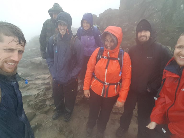 a group of people trekking