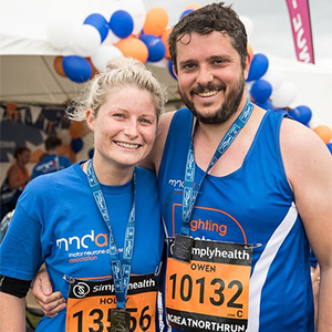 a photo of two people completing the great north run 