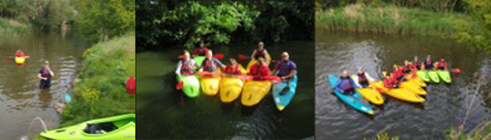 a group of photos of people in a canoe 