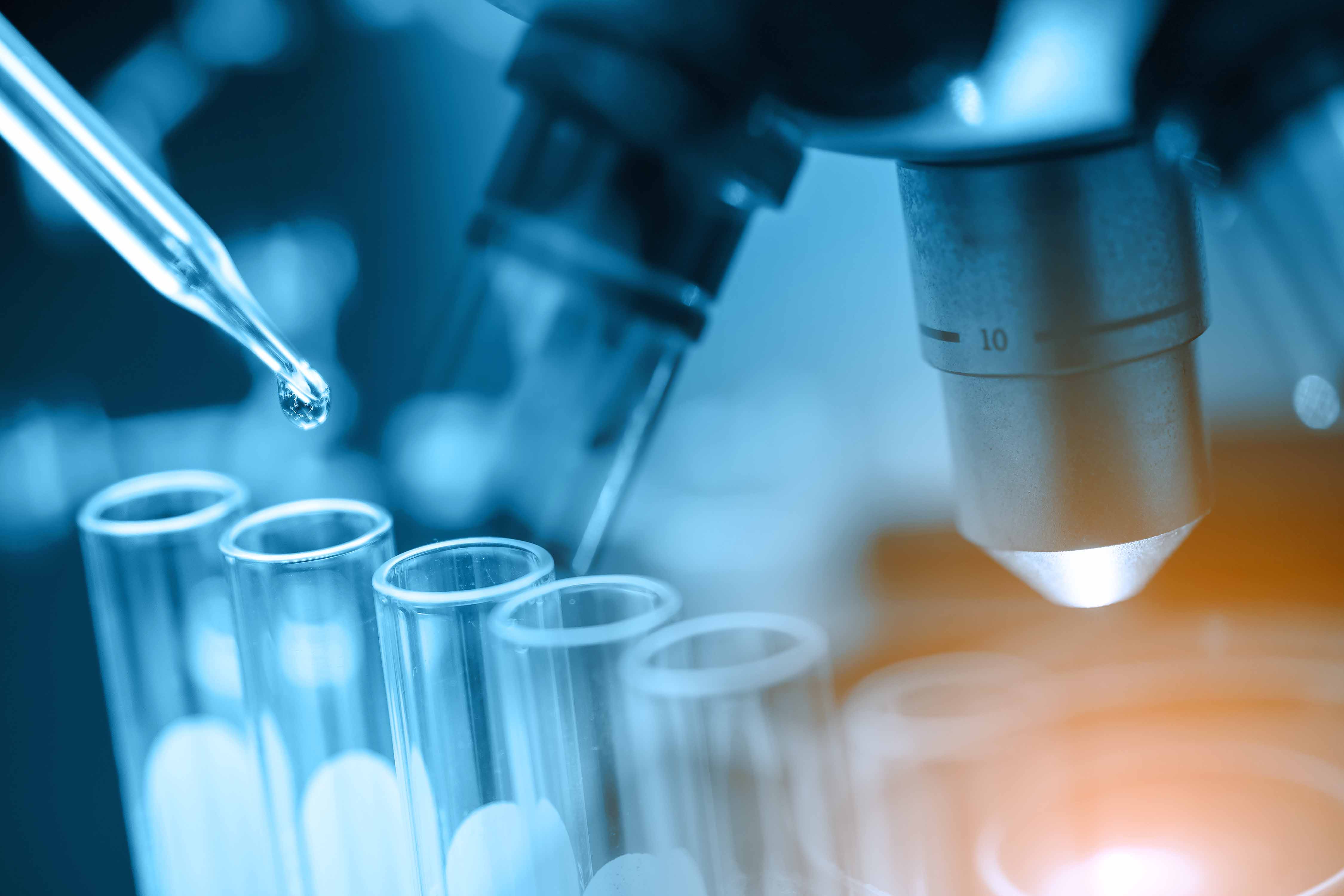 Test tubes and microscope 
