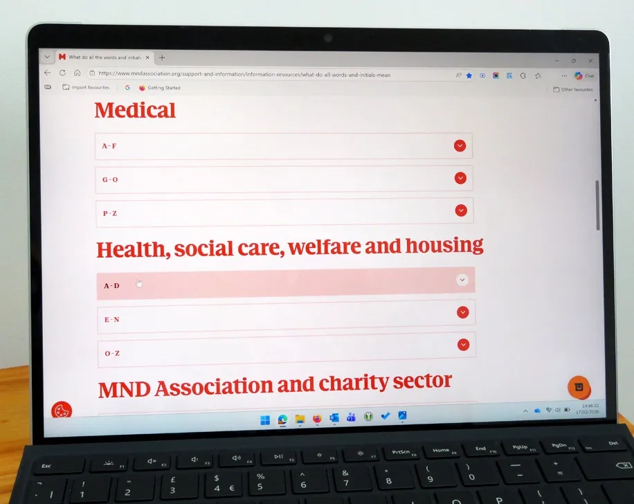 Web page showing descriptions of medical terms.