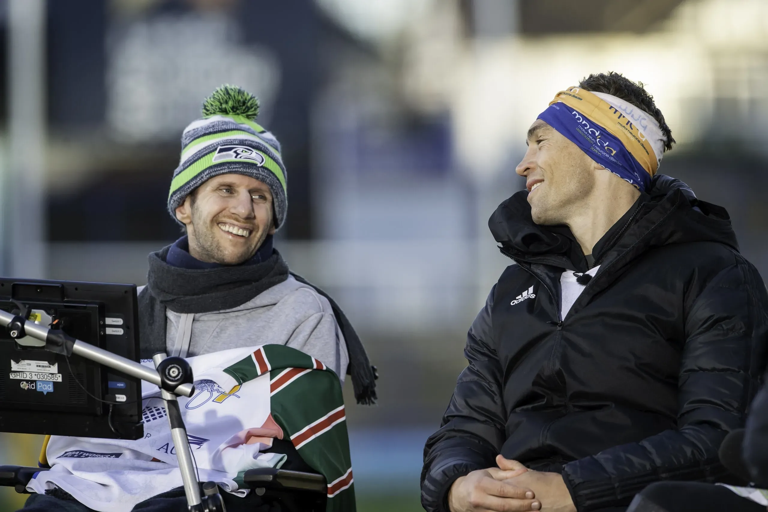 Rob and Kevin at Headingley Stadium at the end of the Extra Mile challenge